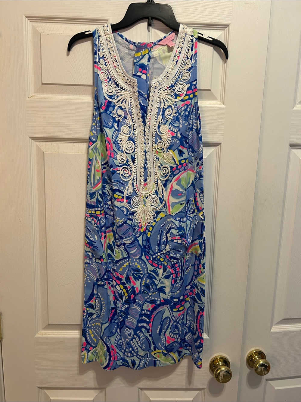 Lilly Pulitzer Paisley Sleeveless Dress with White Lace Trim